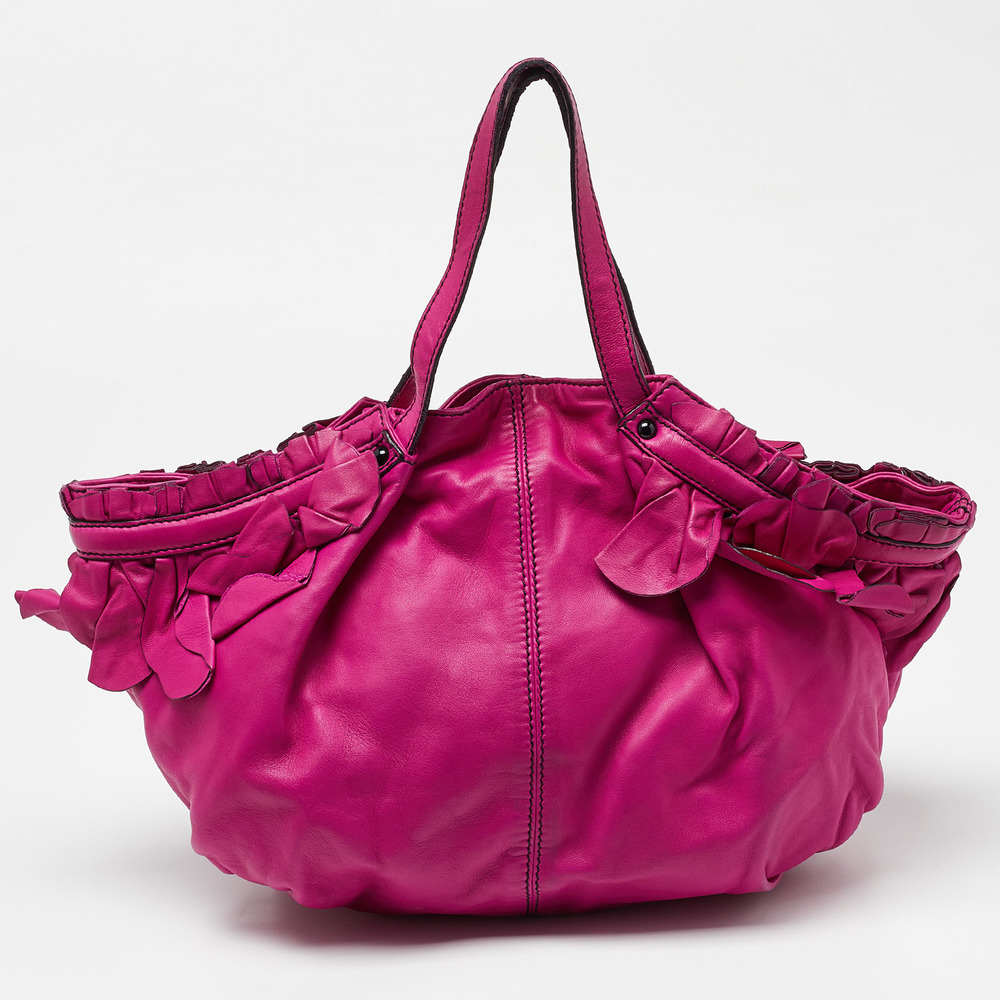 VALENTINO Pink Leather Ruffle Satchel - Picture 4 of 8